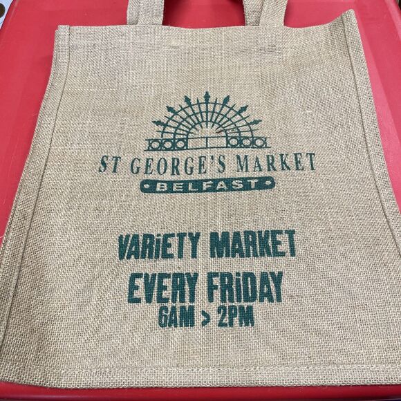 St. George’s Market Belfast, United Kingdom, Market Bag Jute Reusable Tote - Picture 1 of 5